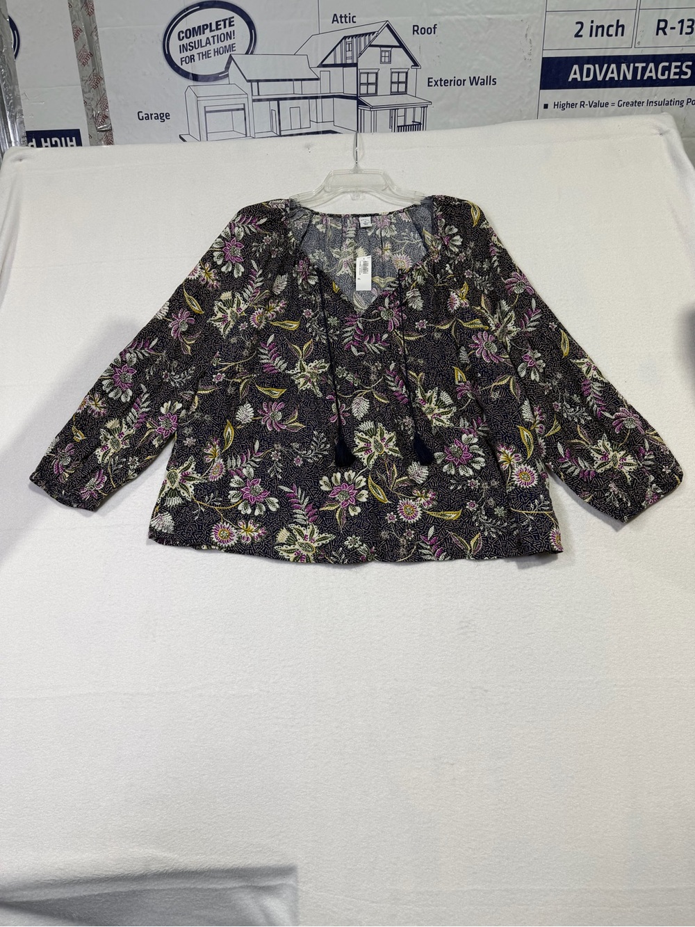 Old Navy Women’s XL Floral Boho Peasant Blouse Tassel Tie Long Sleeve NWT